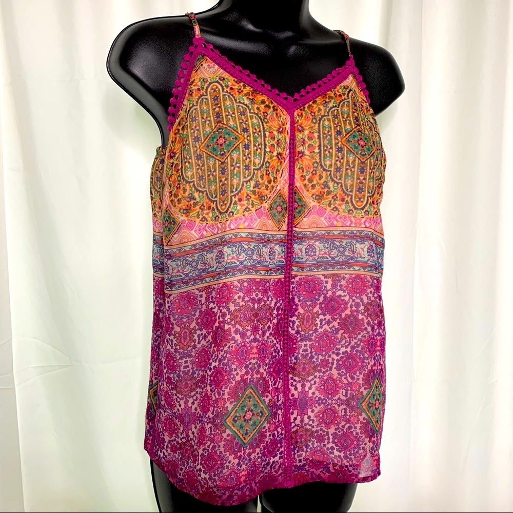 Collective Concepts Sheer Lined Blouse with Crochet Detail